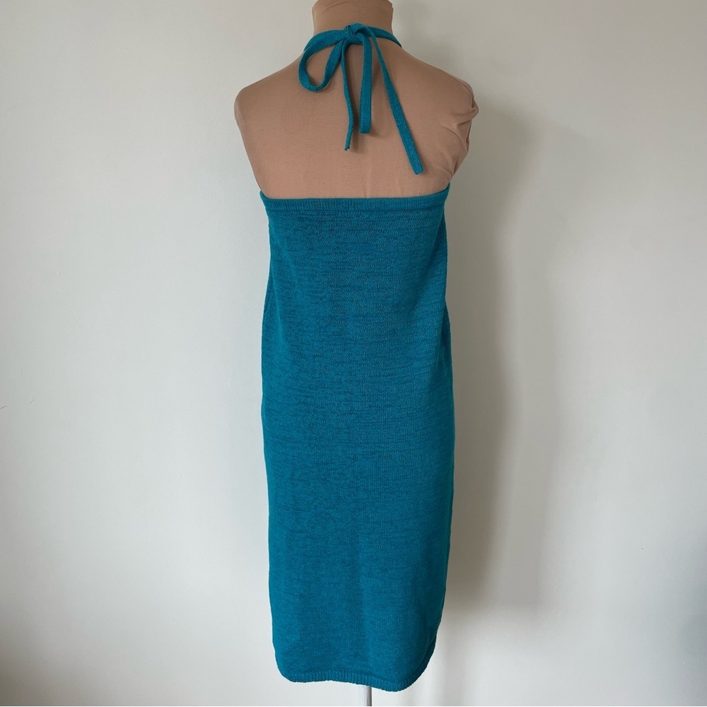 Cult Gaia Hedda Cyan Blue Stretch Knit Diamond Tie Cut Out Midi Skirt EUC Size S - Picture 10 of 12